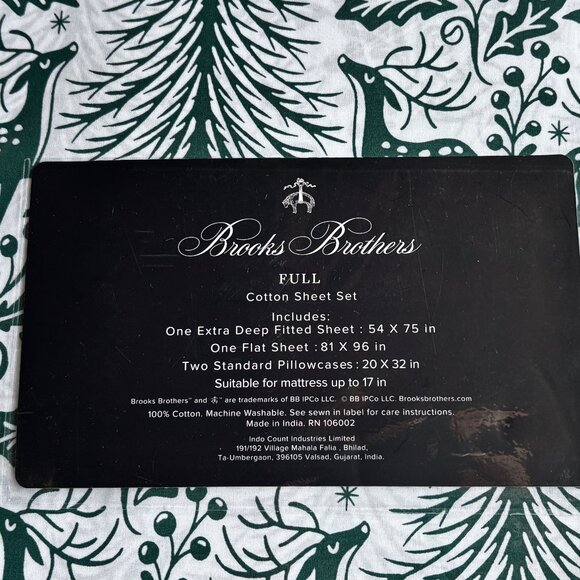 Brooks Brothers Holiday Christmas Cotton Sheet Set | FULL Size (reindeer tree) - Picture 5 of 5